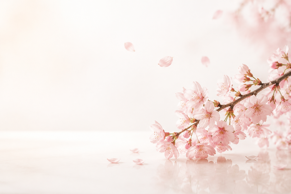 Premium Sakura blossoms on a bright ivory background