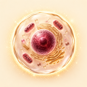 Healthy human cell with nucleus and organelles