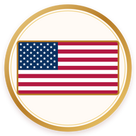 United States flag in a gold circular badge