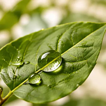 Botanical leaf with clear dew droplets