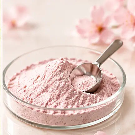 Pale botanical powder in a glass dish